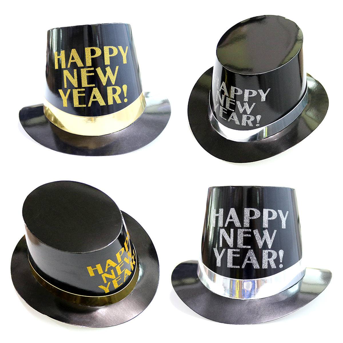 Silver Gold Happy New Year Party Hat- 4 Pcs