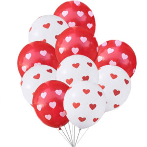 Red and White Printed Hearts Valentine Balloons Kit - 10 PCS
