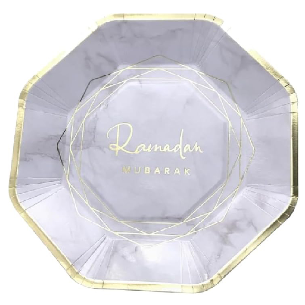 White & Gold Ramadan Mubarak 9″ Dinner Plates- 10 Pcs