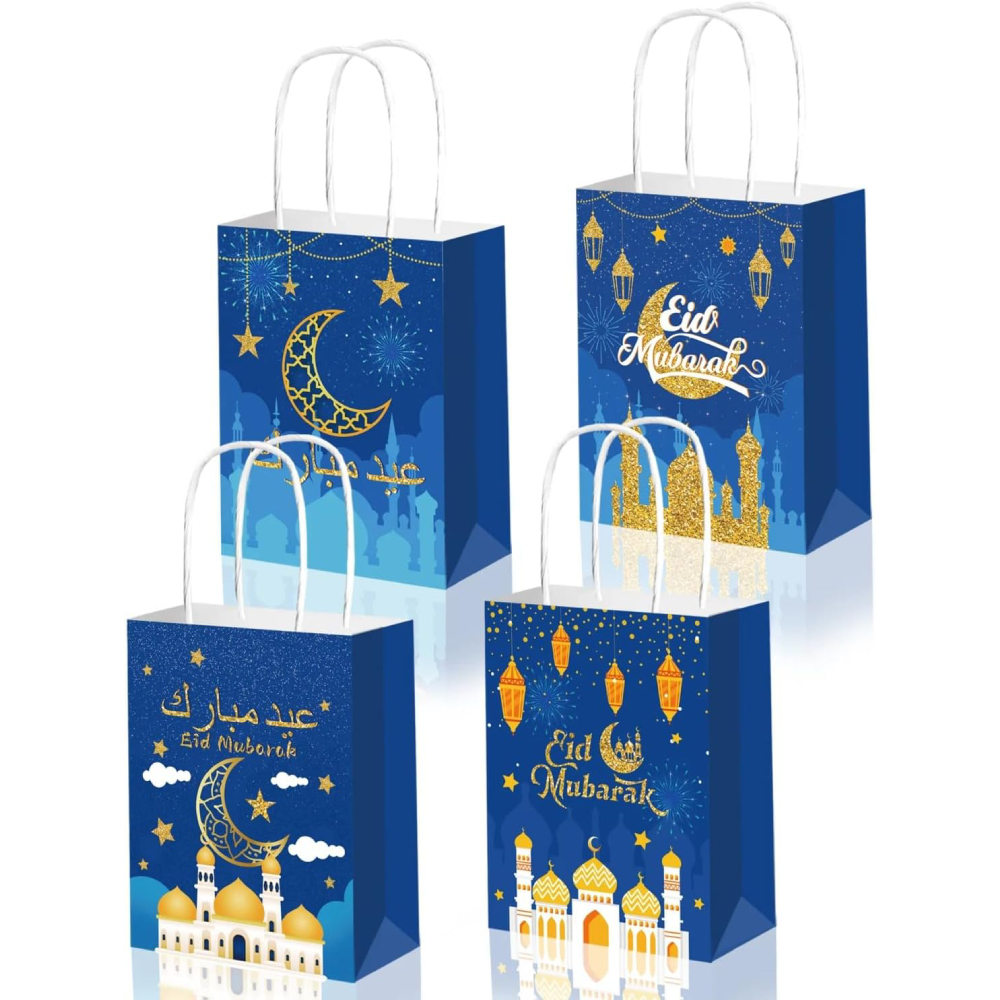 Blue Gold Pack of 4 Eid Mubarak Gift Bags