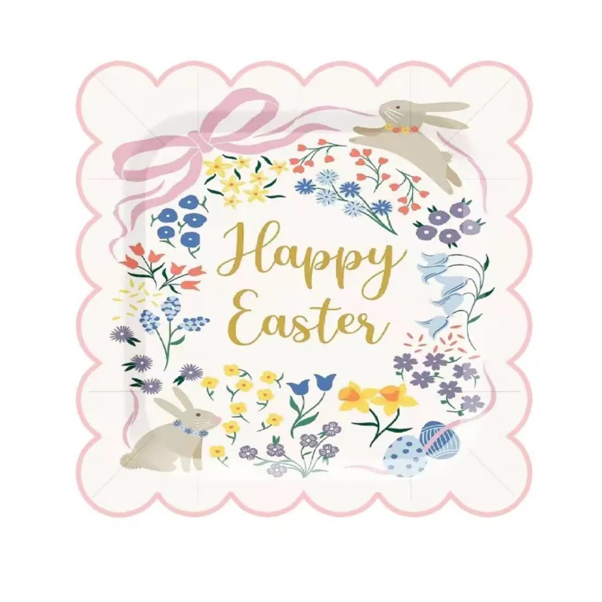 Happy Easter Floral Printed Square Plate- 8 Pcs