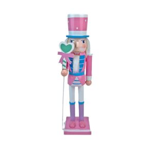 Pastel Pink Large Wooden Christmas Nutcracker Soldier Statue with Crown