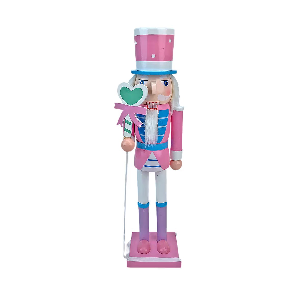 Pastel Pink Large Wooden Christmas Nutcracker Soldier Statue with Crown