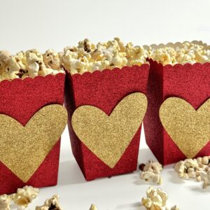 Red & Gold Heart Popcorn Boxes- Set of 10