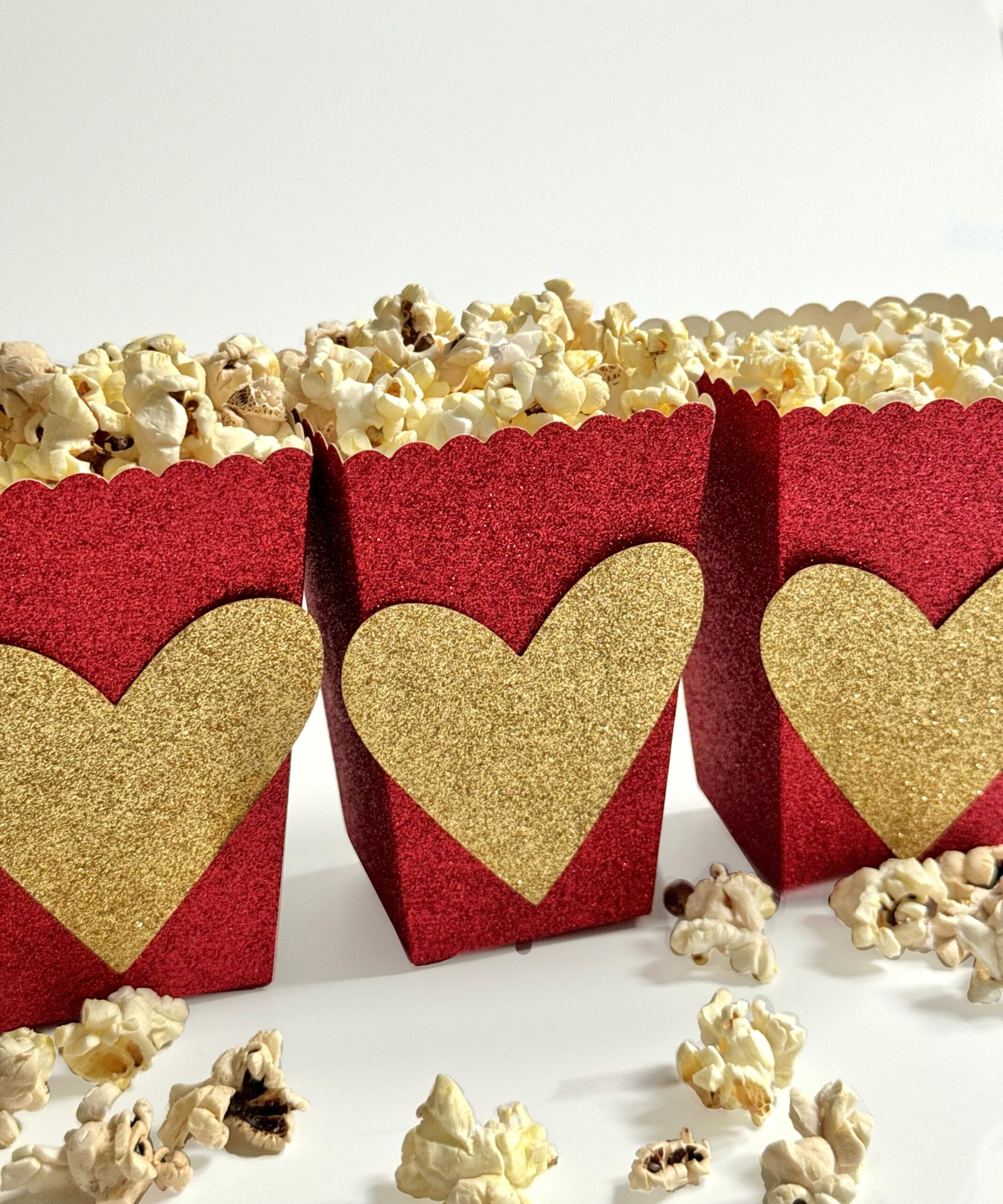 Red & Gold Heart Popcorn Boxes- Set of 10