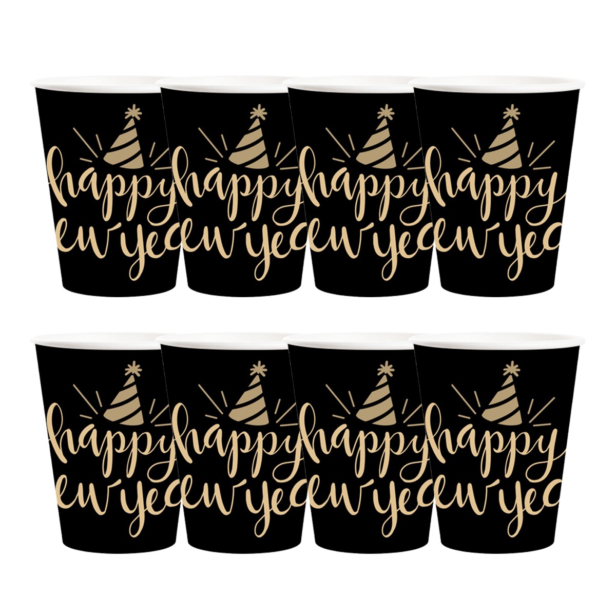 Black & Gold New Year Paper Cups – 9oz