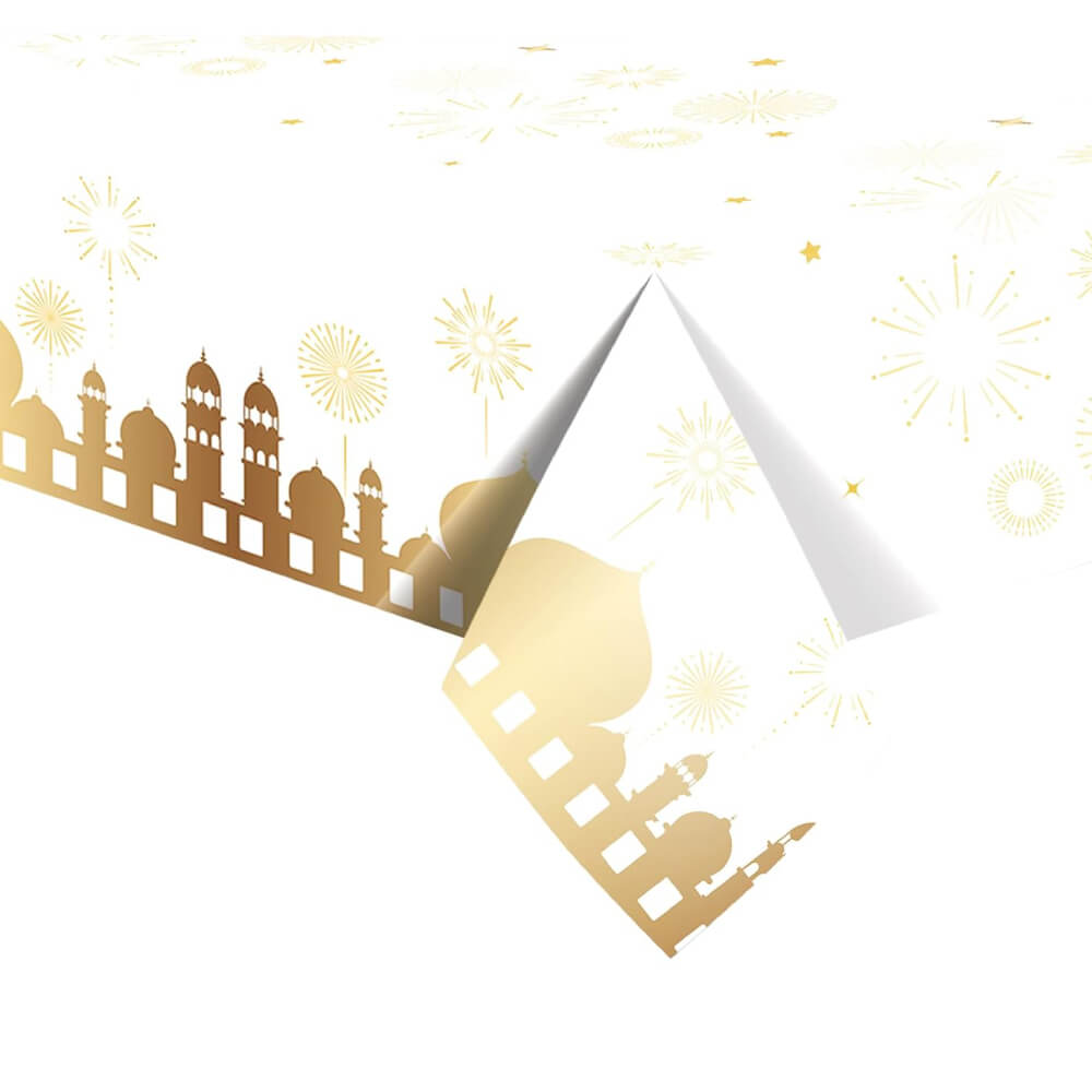 White & Gold Eid Mubarak Tablecover